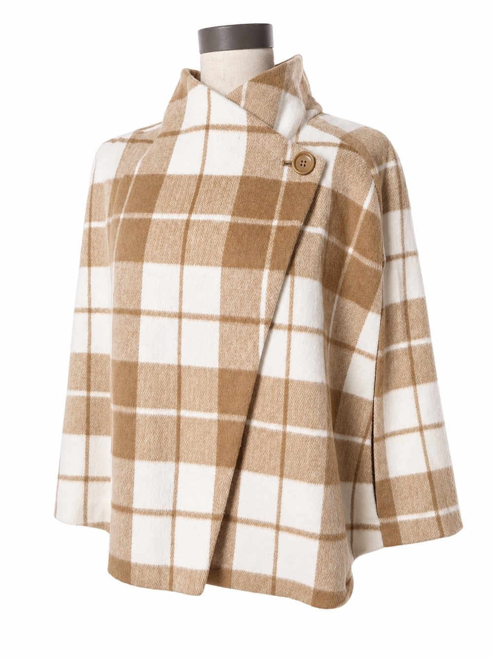 NWOT Lisa Rinna Collection Camel And Cream Double Breasted Capelet Poncho